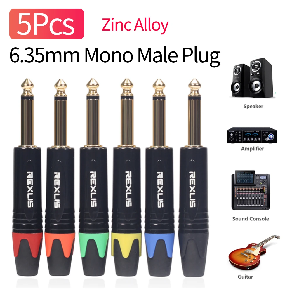 6.35mm Mono Male Plug Audio Connector Adapter for DIY Electric Guitar Sound Card Microphone 6.35mm Mono Jack Male Plug Connector