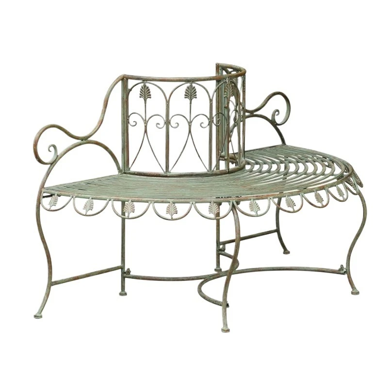 Retro wrought iron garden tree chair courtyard outdoor double back lounge chair decoration album-style silk flowers