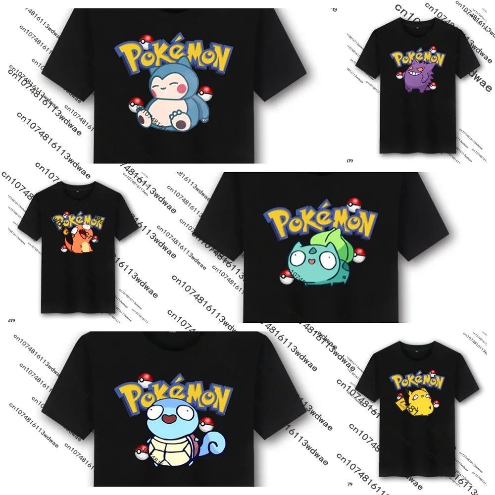 

2025 New Pokemon Squirtle Snorlax Kid Casual Men Print Cartoon Cotton T-shirt Pikachu Theme Anime Exhibition Special Clothing