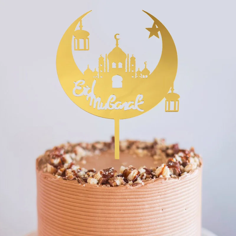 イードムバラクケーキトッパー光沢のあるアクリルラマダンカリームカップケーキトッパー 2025 イスラム教徒祭パーティーの装飾ベーキングアクセサリー