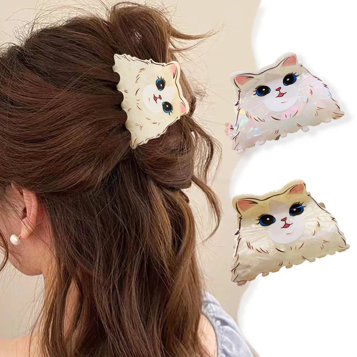 Muweordy Cute Cat Hair Claw Acrylic Claw Clips Animal Series Creative Big Eyed Cat Crab Hair Clips Hair Accessories for Women