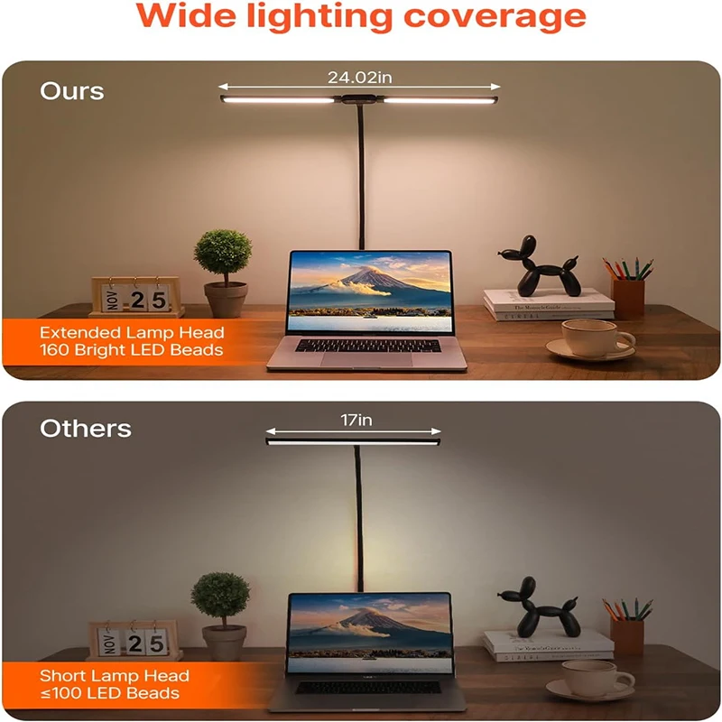 LED Desk Lamp with Clamp, Double Head Architect Eye-Caring With 360° Adjustable Gooseneck, 3 Lighting Modes For Studying Working