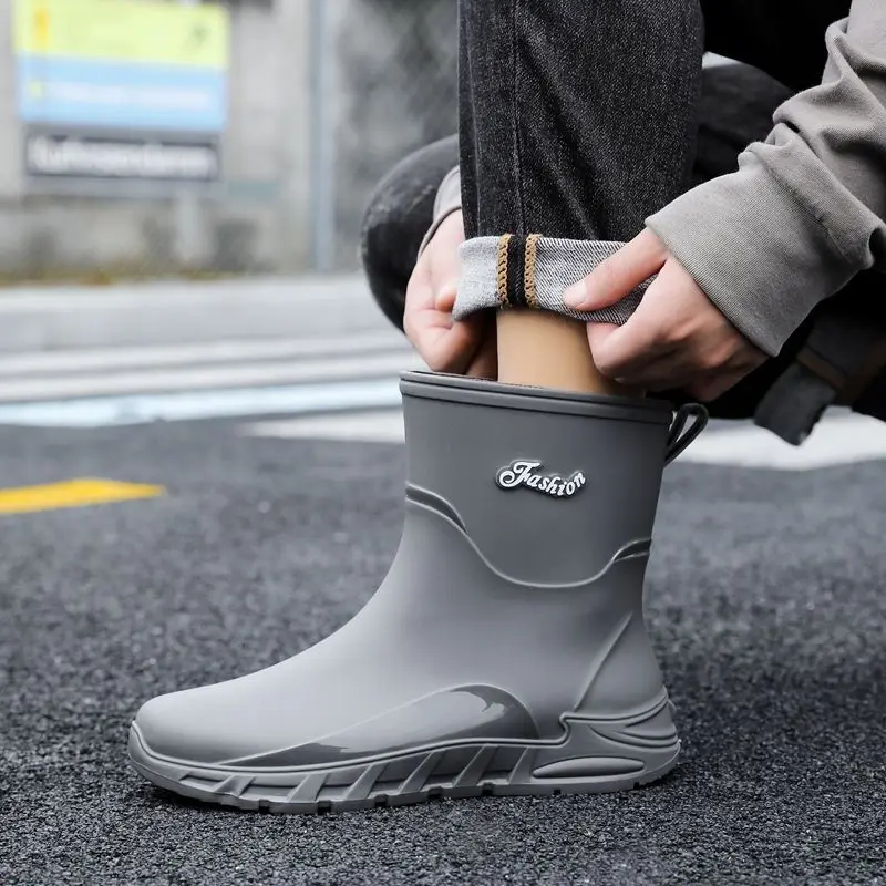 

Waterproof Chef Kitchen Winter Mid-Calf Fleece-lined Male Shoes Warm Work Wide Toes Wellies Pvc Comfortable Gum Men's Rain Boots