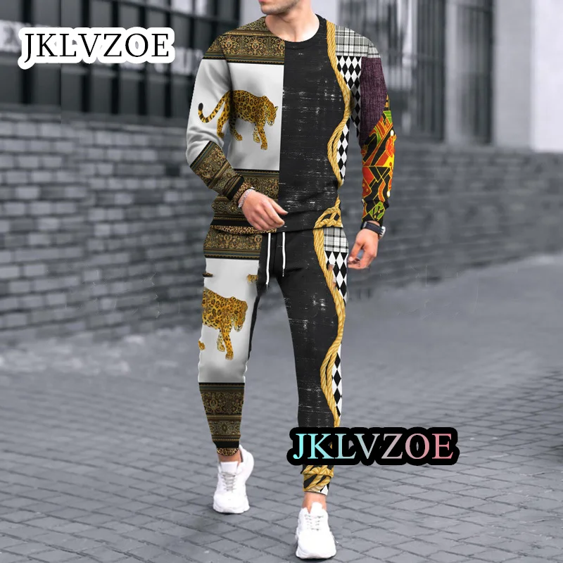 Summer Men\'s Long Sleeve T-Shirt Set High Quality Fashion Casual Men\'s Sportswear Animal 3D Printing 2-piece Set Tracksuit