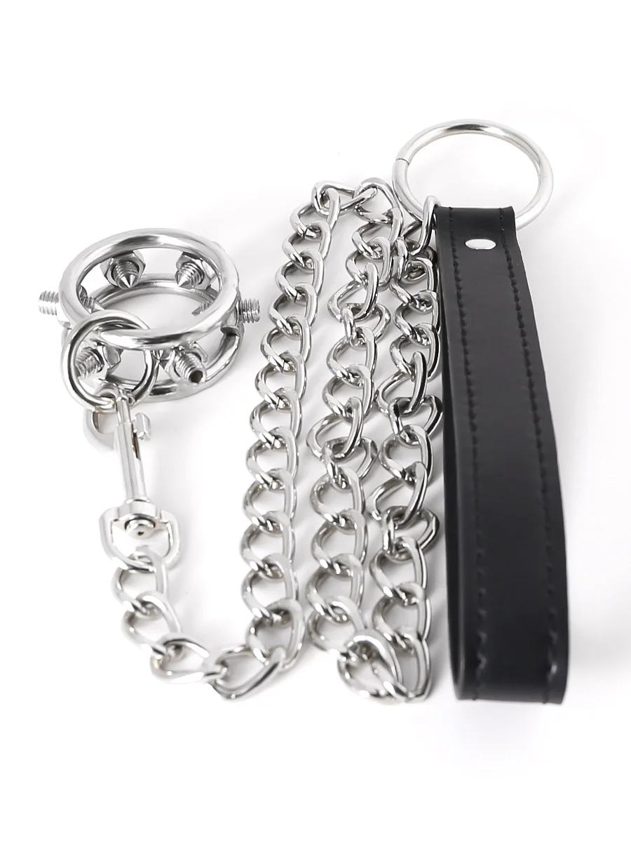 CBT Sex Toys For Men Traction Chain Penis Ring Adjustable Spikes Stainless Steel Cockring BDSM Bondage Restraint Adults Games