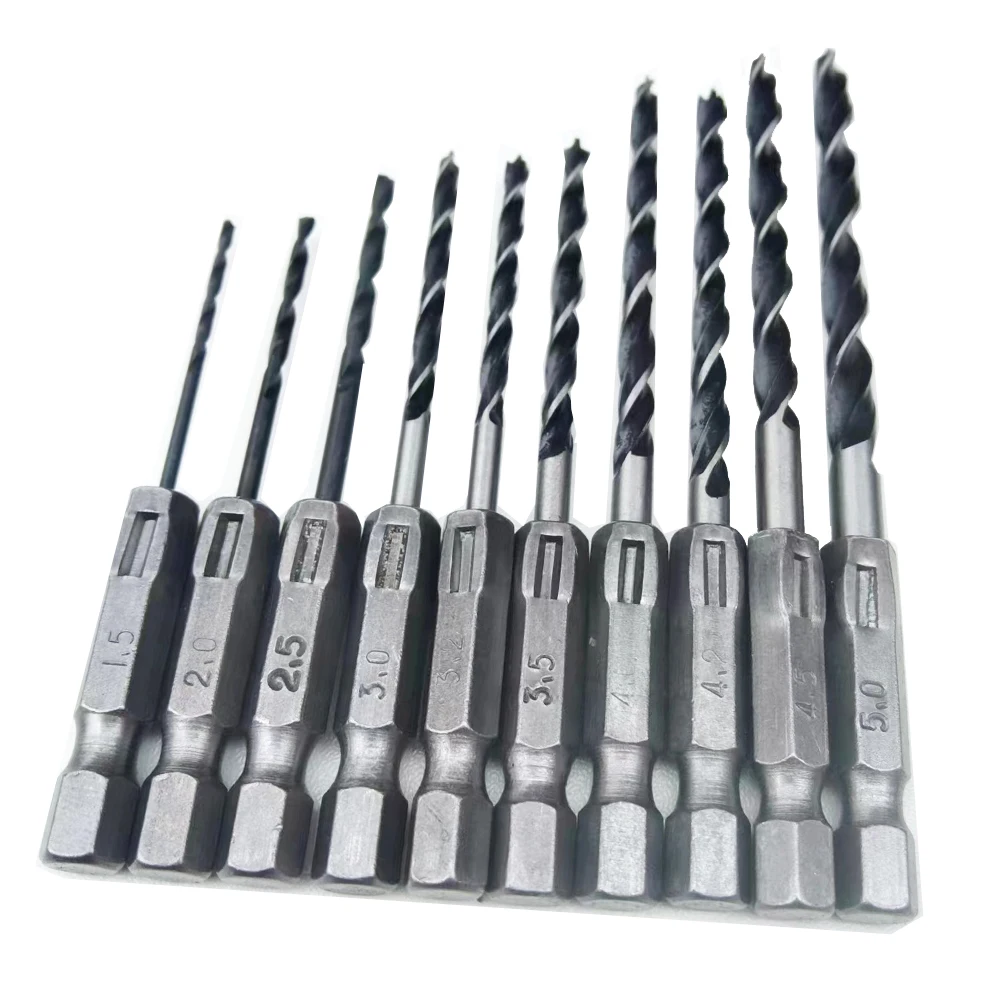 1Pcs 1.5-10mm Woodworking Hexagonal shank Three-point  drill bit Carpentry Drill HSS Electric Drill Wood Opening hole