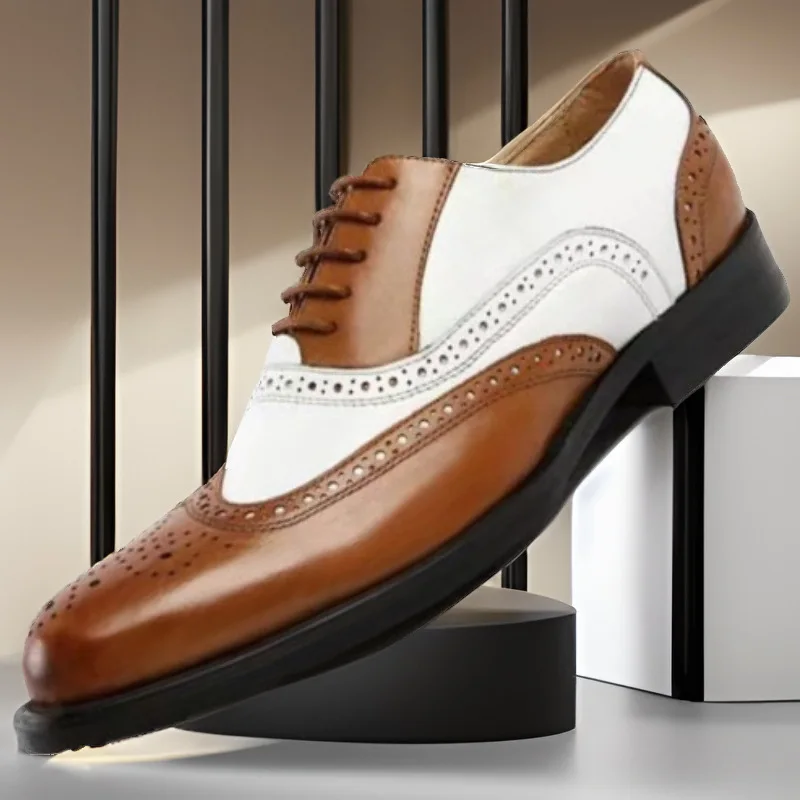 New Men's Shoes Blok Carving Large Size Color blocked Trendy Versatile Youth Men Business Dress Leather Shoes Men
