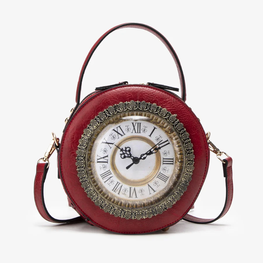 Niche design clock shaped bag creative cute handbag personalized shoulder crossbody bag retro women's bag fun small round bag