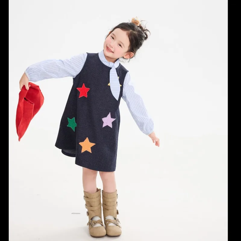 Girls Sleeveless Dress 2026 Fashion Color Five-pointed Star Dresses for Kids Children Party Dress Princess Baby Outfits Clothing