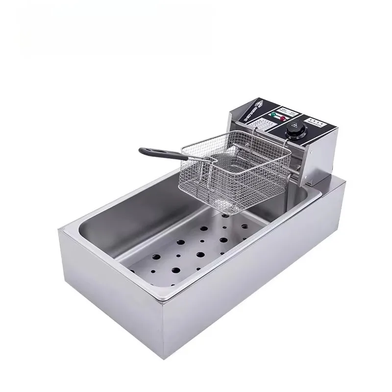 12L Electric Commercial Deep Fryer 3KW 220V High Temperature 250C One Cylinder Two Frying Baskets 0-60 Min Timing