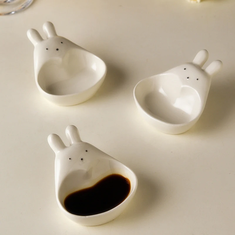 1Pc Cute Cartoon Rabbit/goose Condiment Dish Household Three-dimensional Ceramic Dish Ketchup Snack Plate Vinegar Condiment Dish