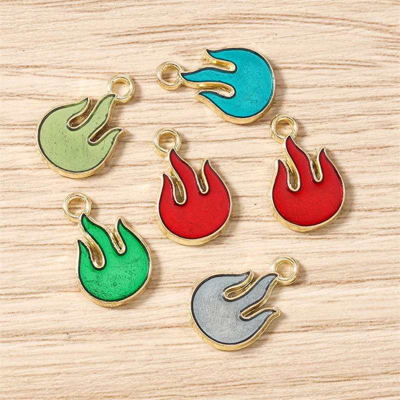 10 Stück 10x16mm Niedliche Bunte Emaille-Flammen-Anhänger für die Herstellung von Ohrhängern, Halsketten, Armbändern, DIY-Handwerk und Schmuckzubehör – Detail 4