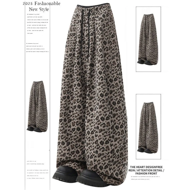 

plus Size 300 Pou American Leopard Print Wide Leg Casual Pants Men's Faion Retro Loose Fit Spring Autumn Straight Tube J...