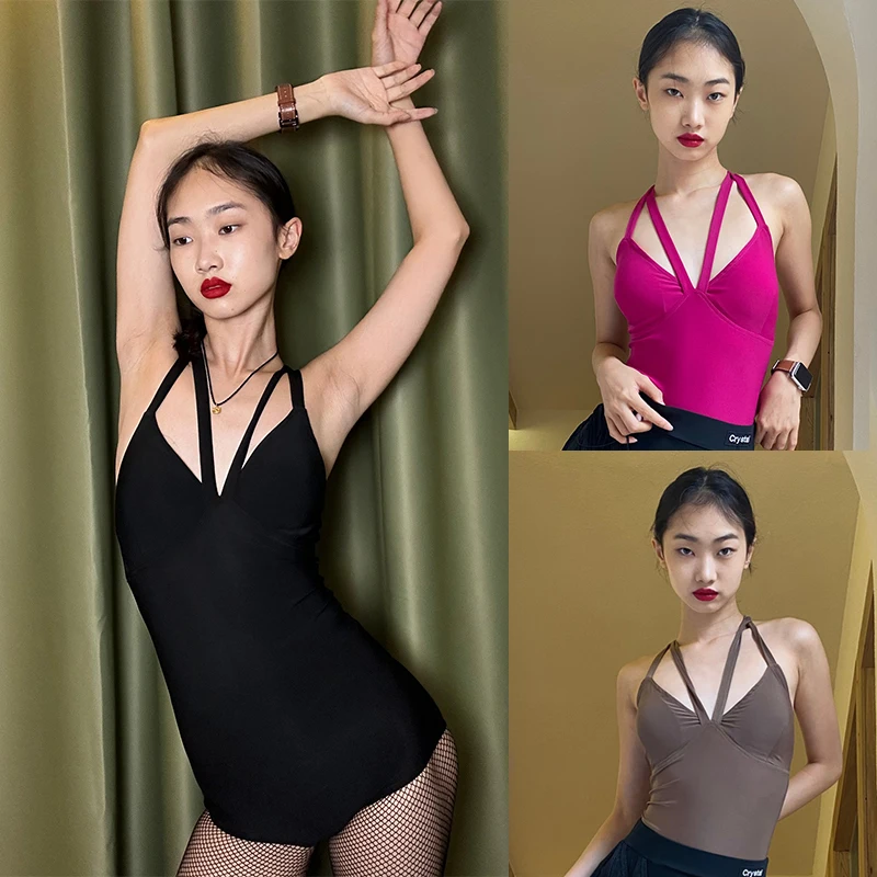 

New Latin Dance Tops Women ChaCha Dancewear Practice Clothes Sexy Backless Bodysuit Performance Costume Tango Dancewear VDB7900