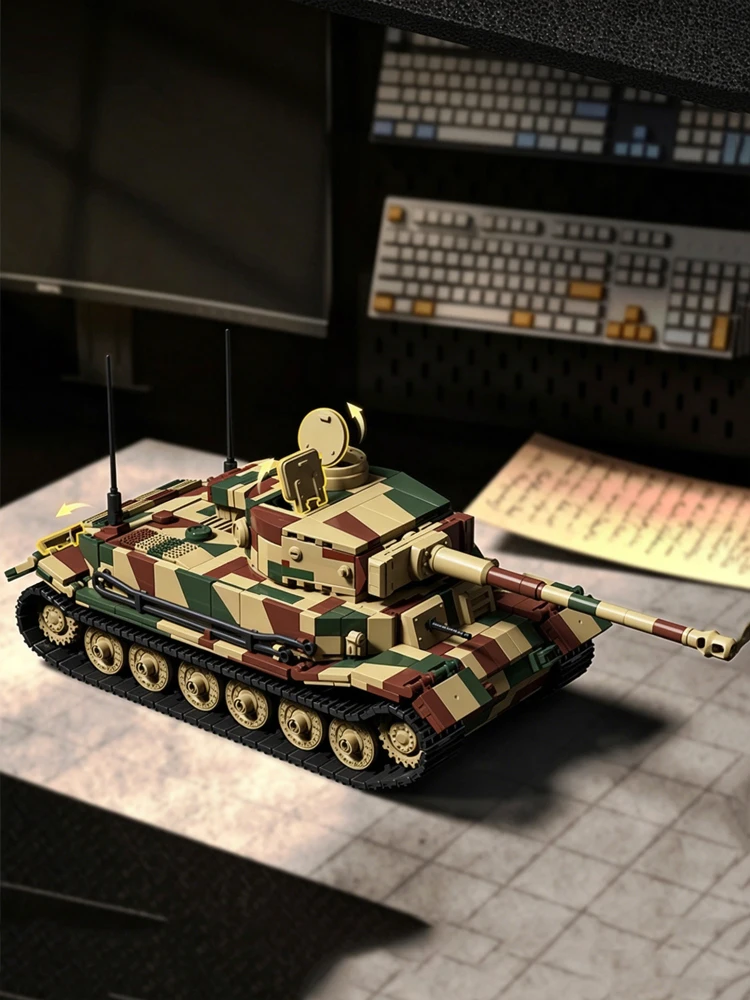 1656-teiliger Bausatz Weltkriegs-Armee Militär-Soldaten Panzerkampfwagen VI Tiger (P) Tiger Panzer Bausteine Modell DIY Montage-Spielzeug