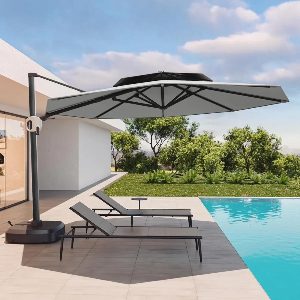 

11ft Round Outdoor Umbrella, Large Offset Cantilever Umbrellas, Heavy Duty Windproof and UV Resistant Double Top Umbrella