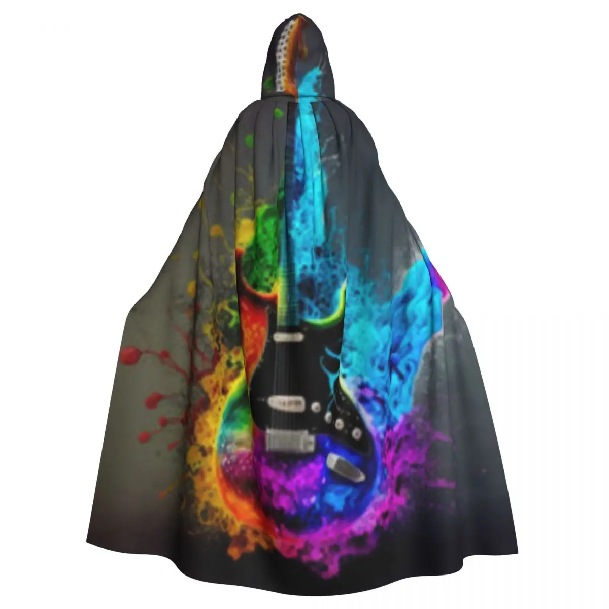 Unisex Witch Party Reversible Hooded Adult Vampires Cape Cloak Electric Guitar With Splash