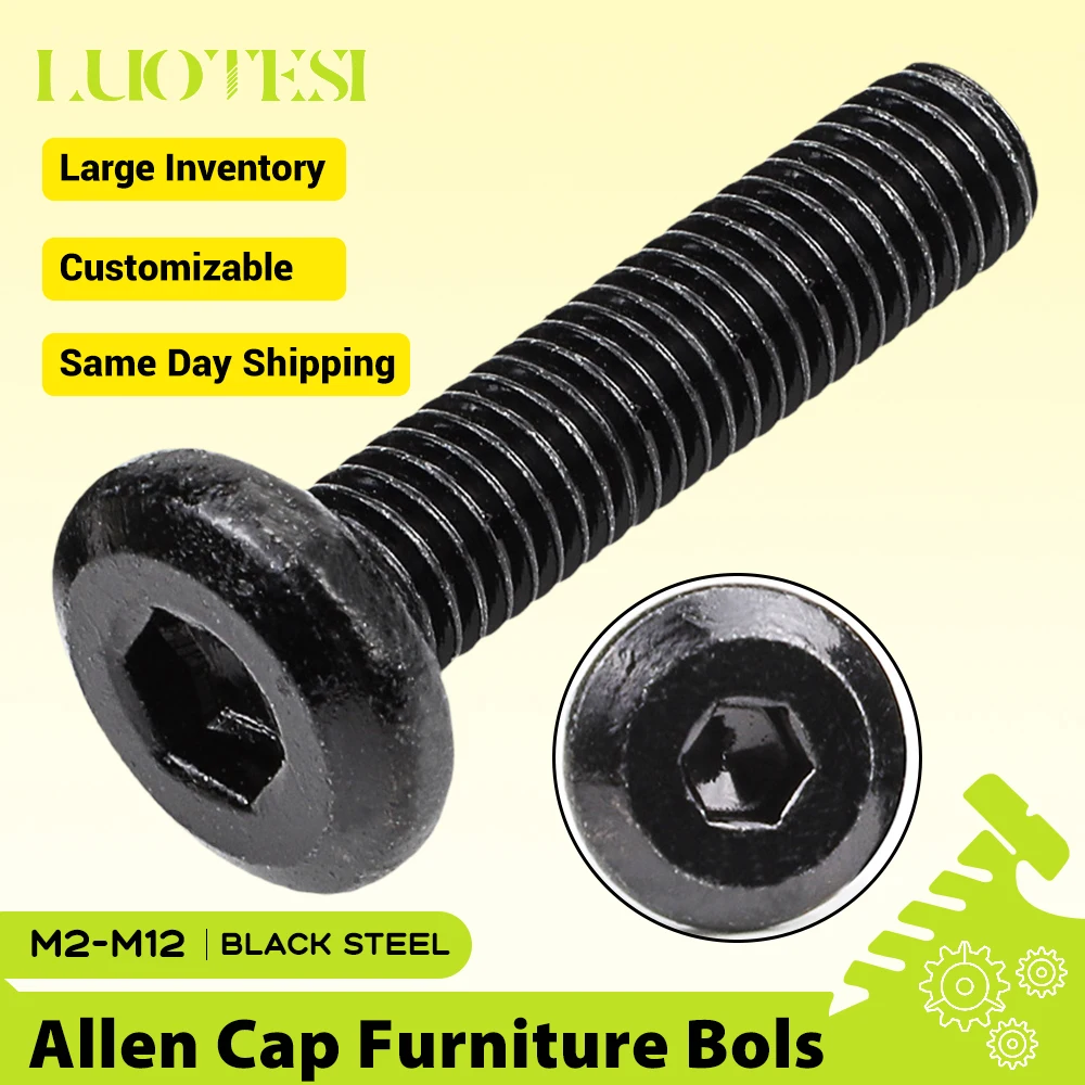 Hexagon Socket Cap Screws Bolt for Furniture Connector Black Plated Steel M3-M10 Allen Bolt Joint Connecting for Baby Bed Crib