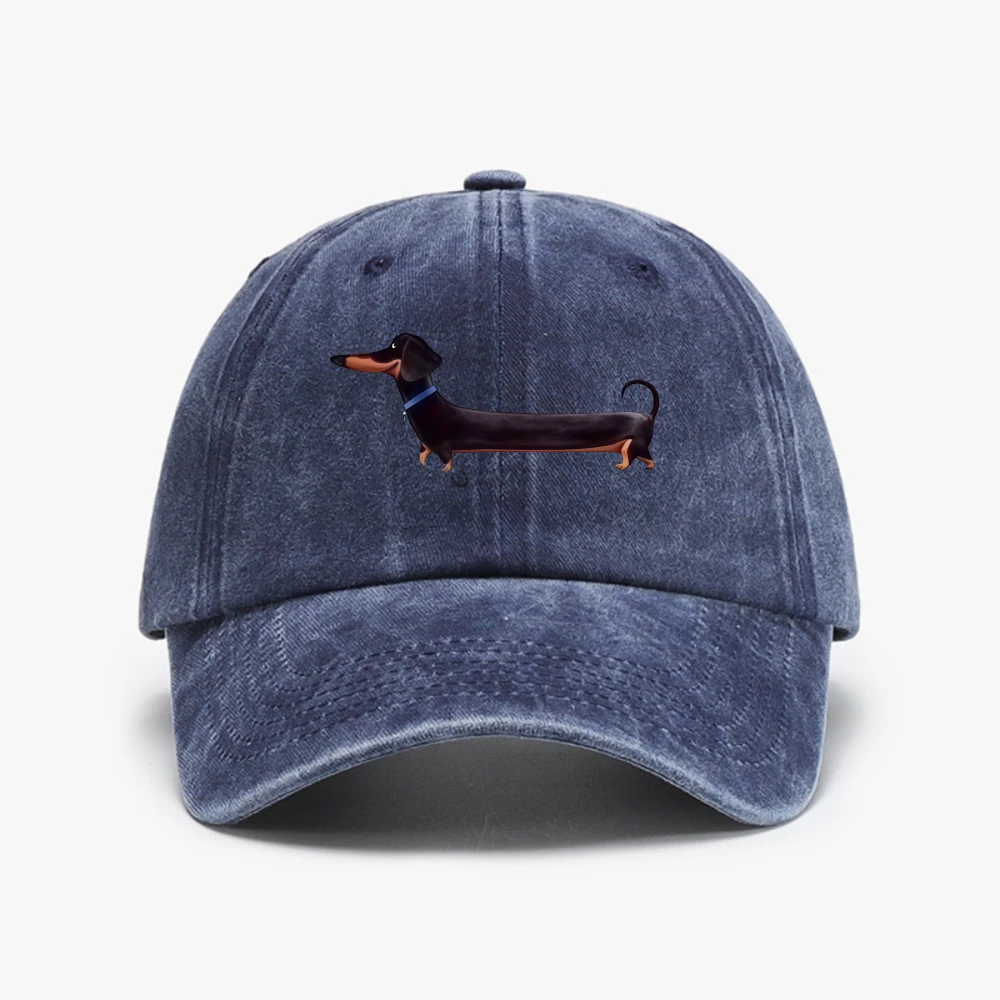 Dachshund Print Washed Baseball Cap Adorable Retro Dog-Themed Style Perfect for Outdoor Walks and Pet Gatherings The Ideal Gift