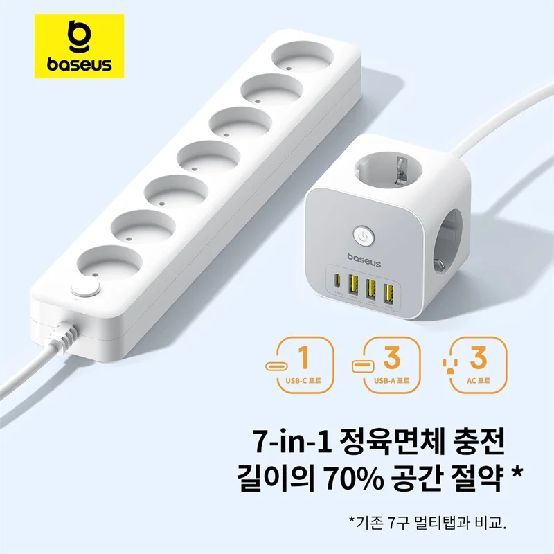 Baseus 20W Fast Charger Power Strip 3AC Outlet Desktop Charging Station PD 20W USB-C Fast Charging For iPhone Tablets Samsung