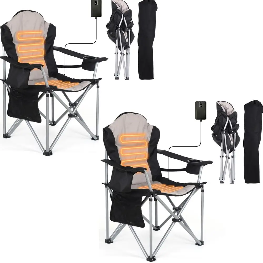 Portable Heated Outdoor and Camping Chairs with Removable Cushions and Cup Holders (2-Pack)