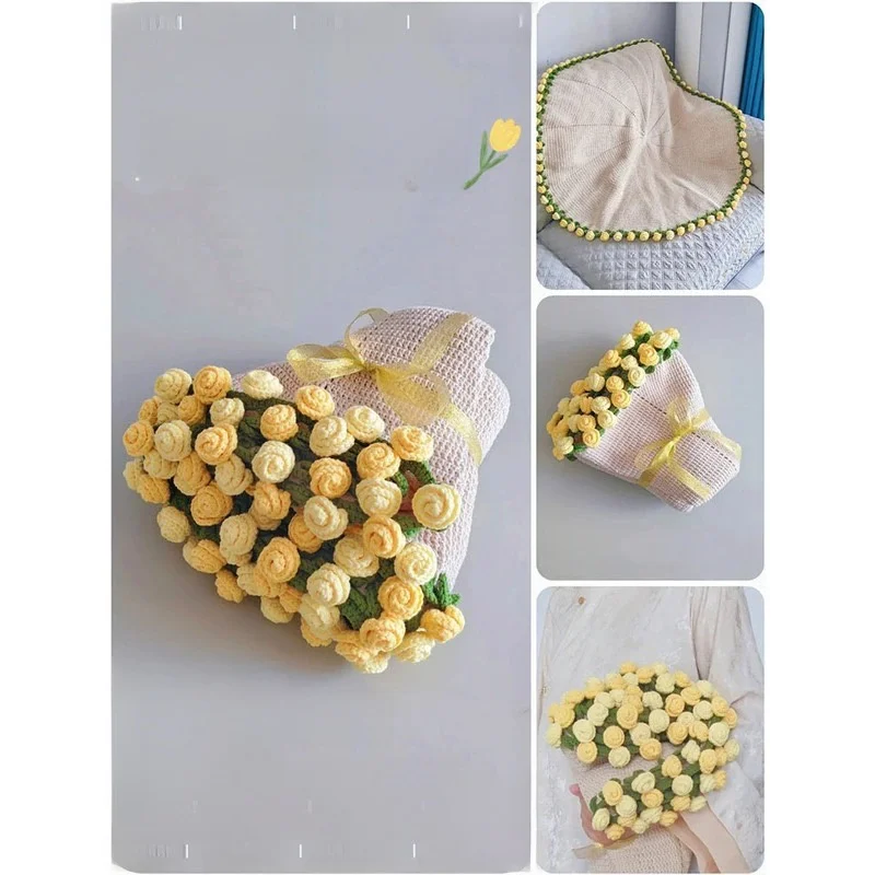 手作りdiyかぎ針編み材料キット-ローズブーケブランケットヤーン-ベルフラワーギフトクラフト-ウール糸-中細