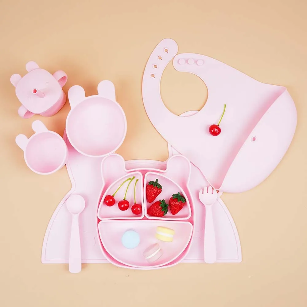 

New Children's Silicone Plate Suction Cup Baby Food Bowl Silicone Tableware Maternal and Infant Products Rabbit Pattern Silicone