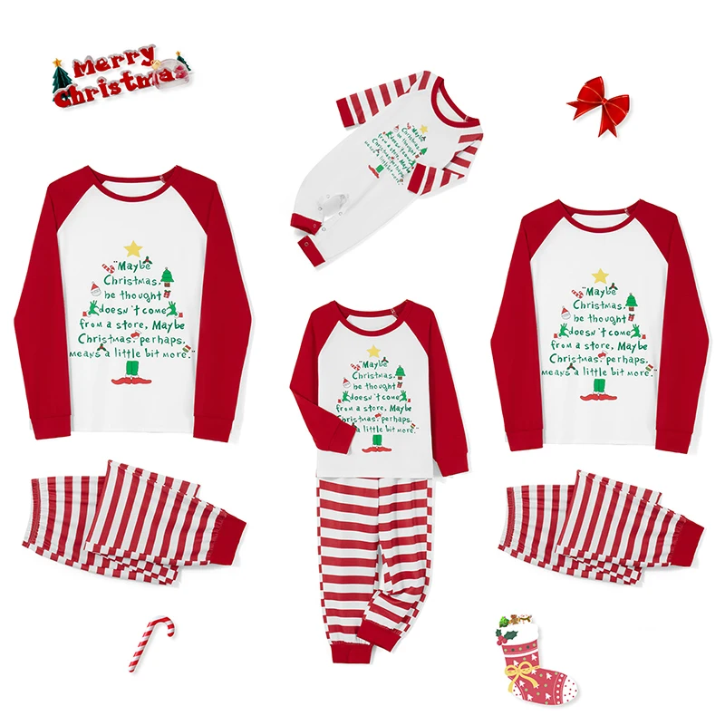 

Christmas Family Matching Pajamas Set Long Sleeve Letter Print Tops and Striped Pants Sleepwear Outfits for the Whole Family