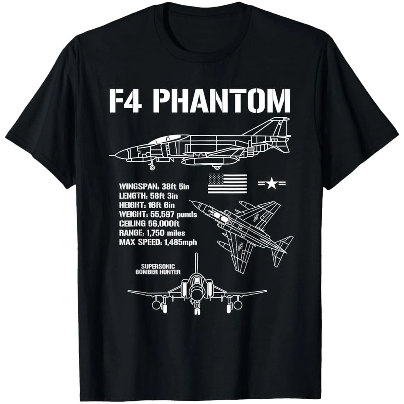 F-4 Phantom Fighter Jet Specs T-Shirt 100% Cotton O-Neck Short Sleeve Summer Casual Mens T-shirt Streetwear
