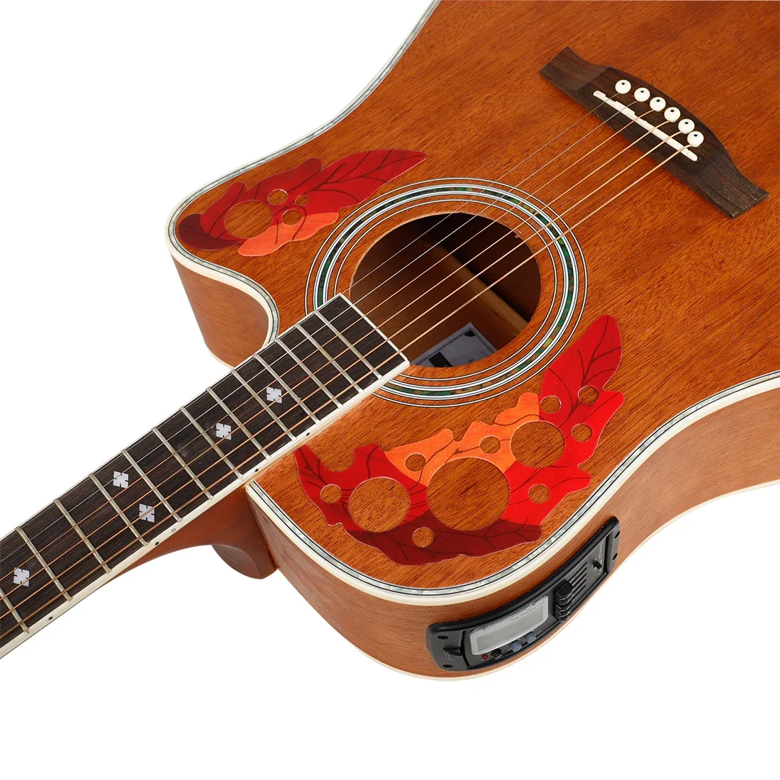 1 Inch Acoustic Guitar Grape Leaf Sound Hole Guard 2pcs Set Guitar Sound Hole Decal Sticker Grape leaves Red