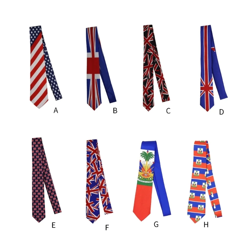 

Mens Women Polyester Silk Neck Tie American British Haiti Patriotics Pattern Necktie Shirt Uniform Neckwear for Party