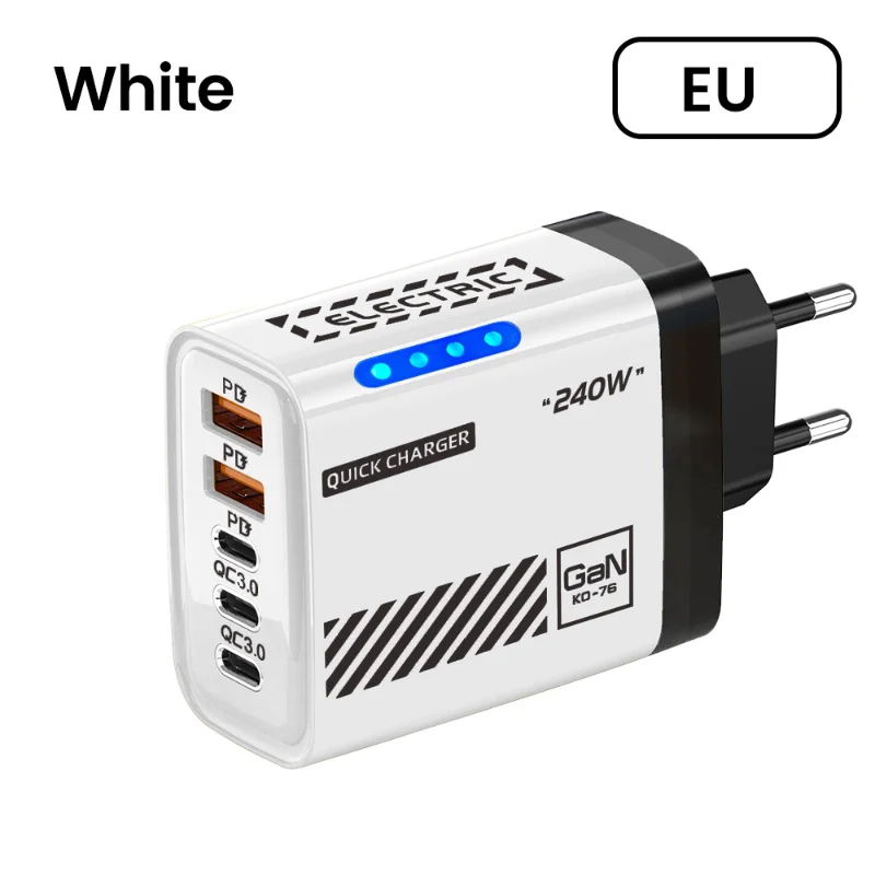  240 W GaN Ladegerät 5 Ports 3USB 2 Typ-C Schnelle Lade US/EU Stecker Mit LED licht Desktop Power Adapter Für Iphone Huawei Xiaomi