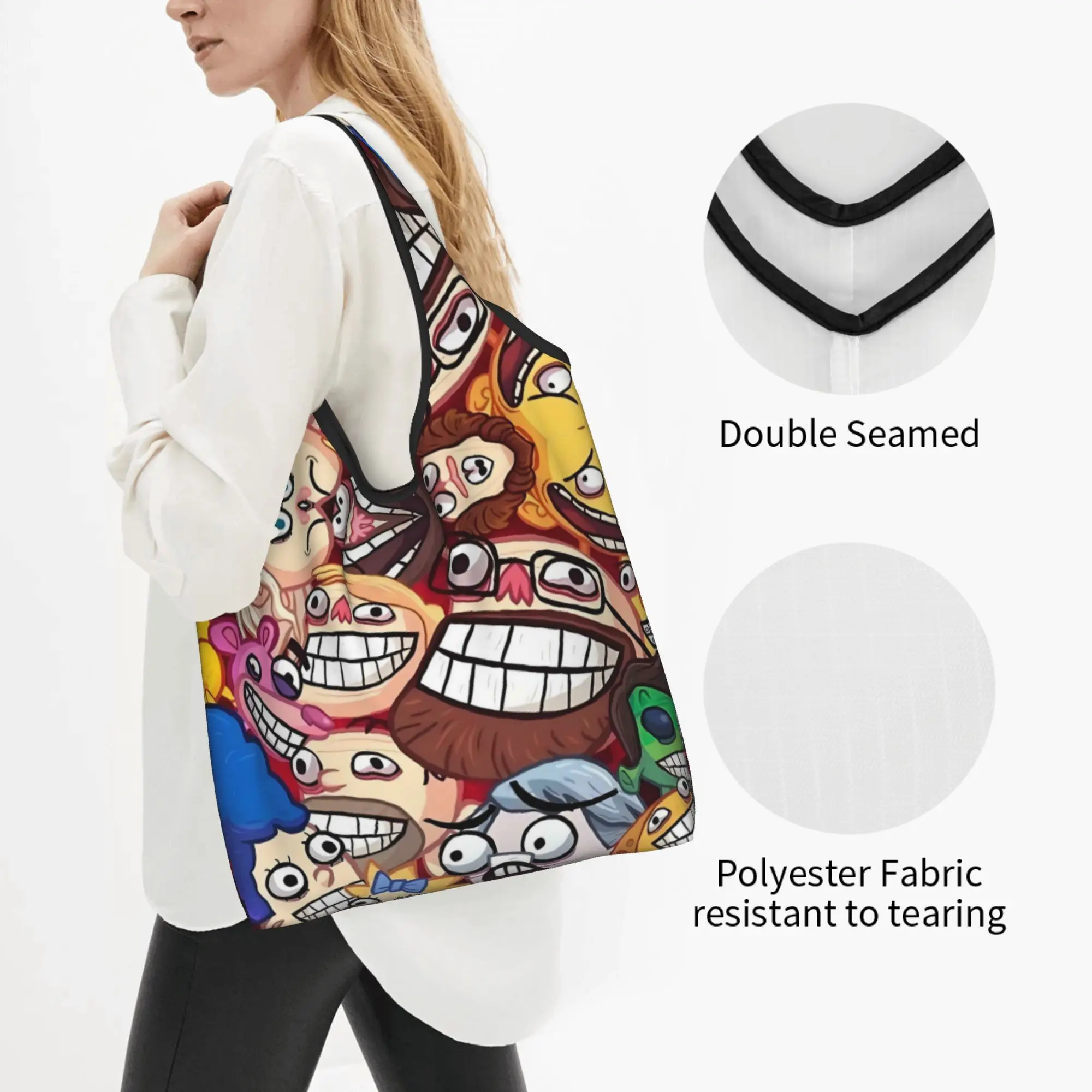 Funny Anime Troll Face Quest Video Meme  Groceries Shopping Bags Funny Shopper Shoulder Tote Bag  Portable Game Comic  Handbag