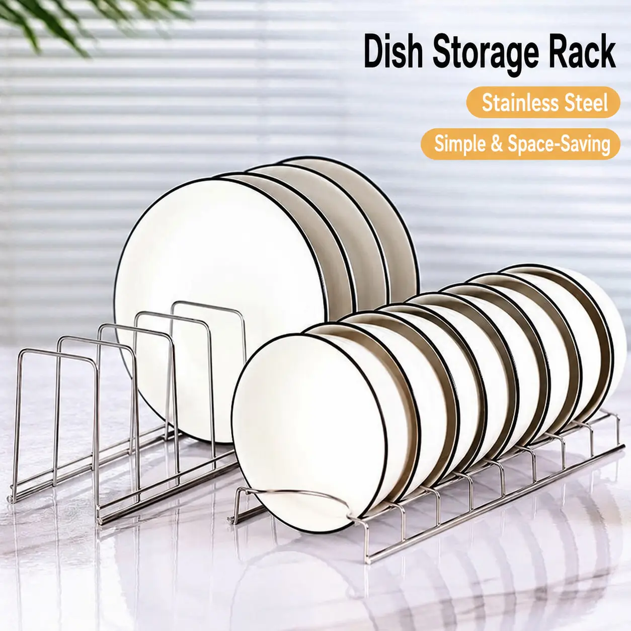 Stainless Steel Dish Drainer Rack, Space Saving Kitchen Plate Bowl Storage Rack Countertop Dish Drying Holder for Sink