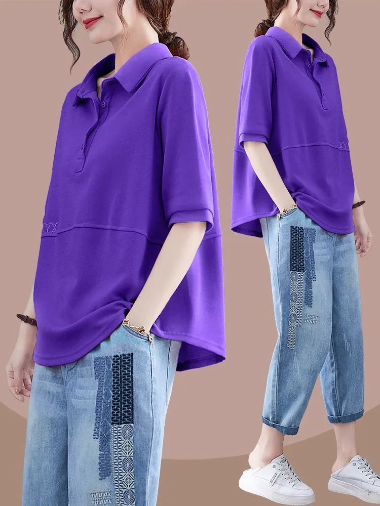 ゆったりとした純綿の女性用トップス、折り返し襟、新作、スリムでファッショナブル、通気性があり、吸汗性...