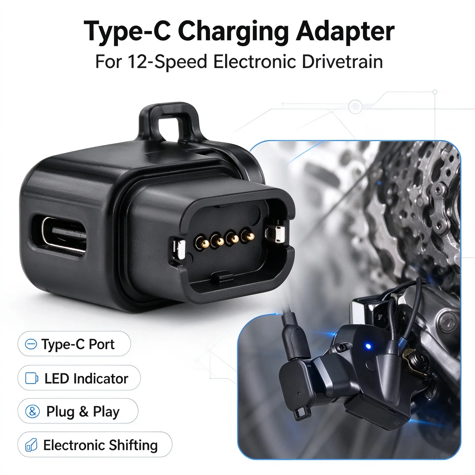 Compact USB-C Bike Charger, 12 Speed Electronic Shifting Fast Charging Adapter for Electronic Derailleur Systems