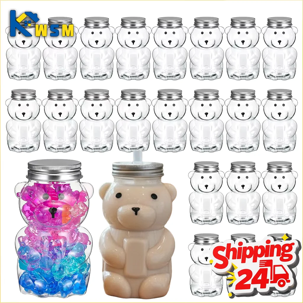 500ml Portable Cartoon Bear Transparent Bottles Cute Reusable Drink Containers for Bubble Tea Juice Milkshake Party Supplies