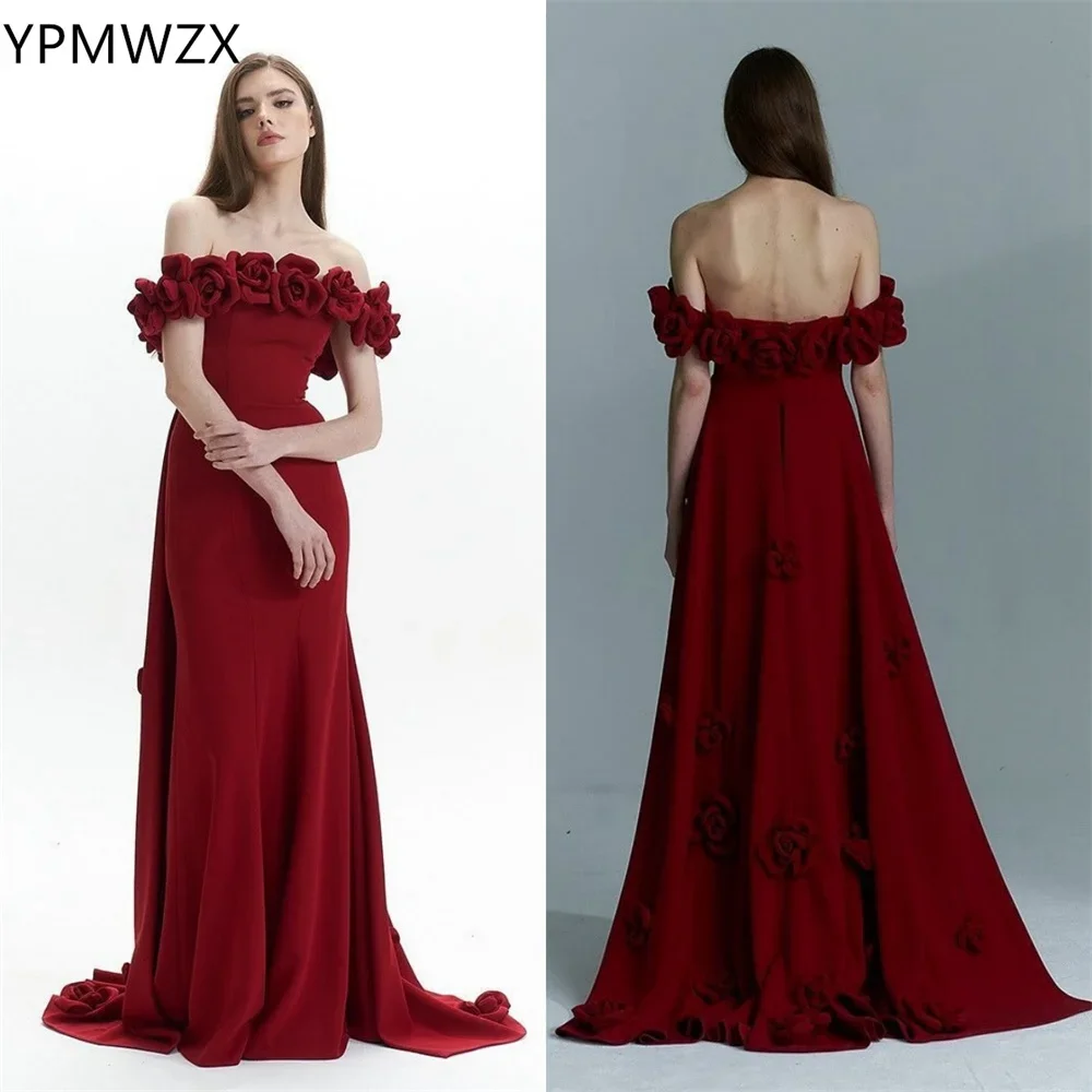 

Customized Prom Gown Evening Formal Dress Party Occasion YPMWZX Off-the-shoulder A-line Floor Length Skirts Draped Applique 3D F