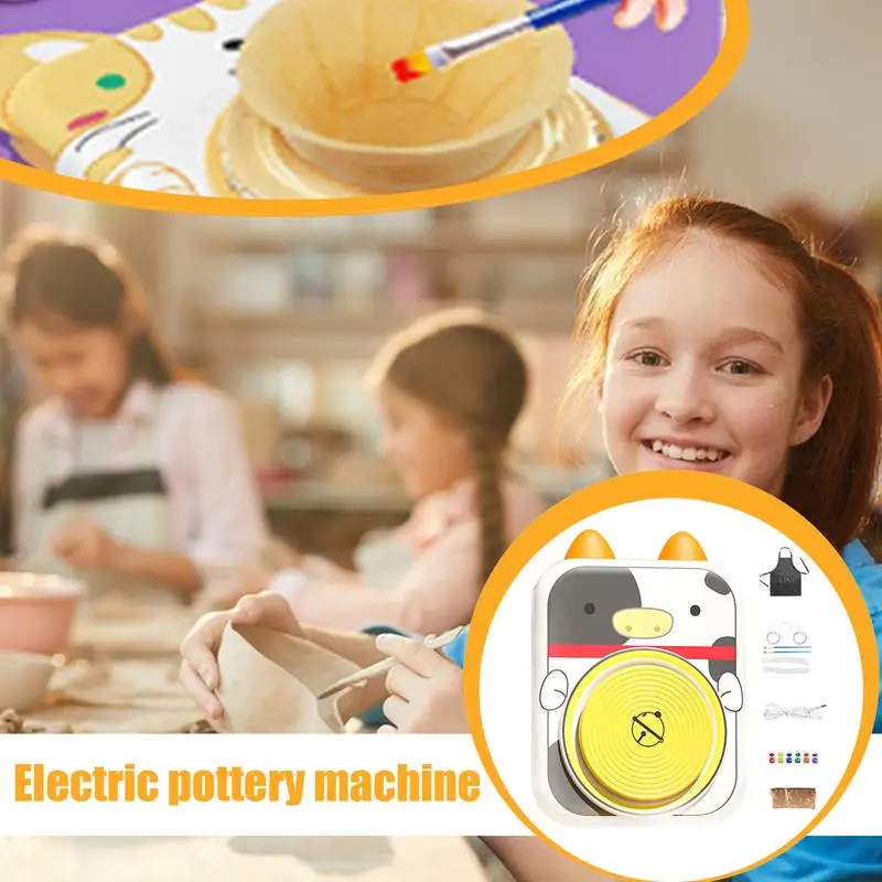 

Kids Pottery Wheel Kit USB Ceramic Wheel Pottery Wheel Kit With Cow Design Electric Pottery Kit Clay Wheel For Kids Family