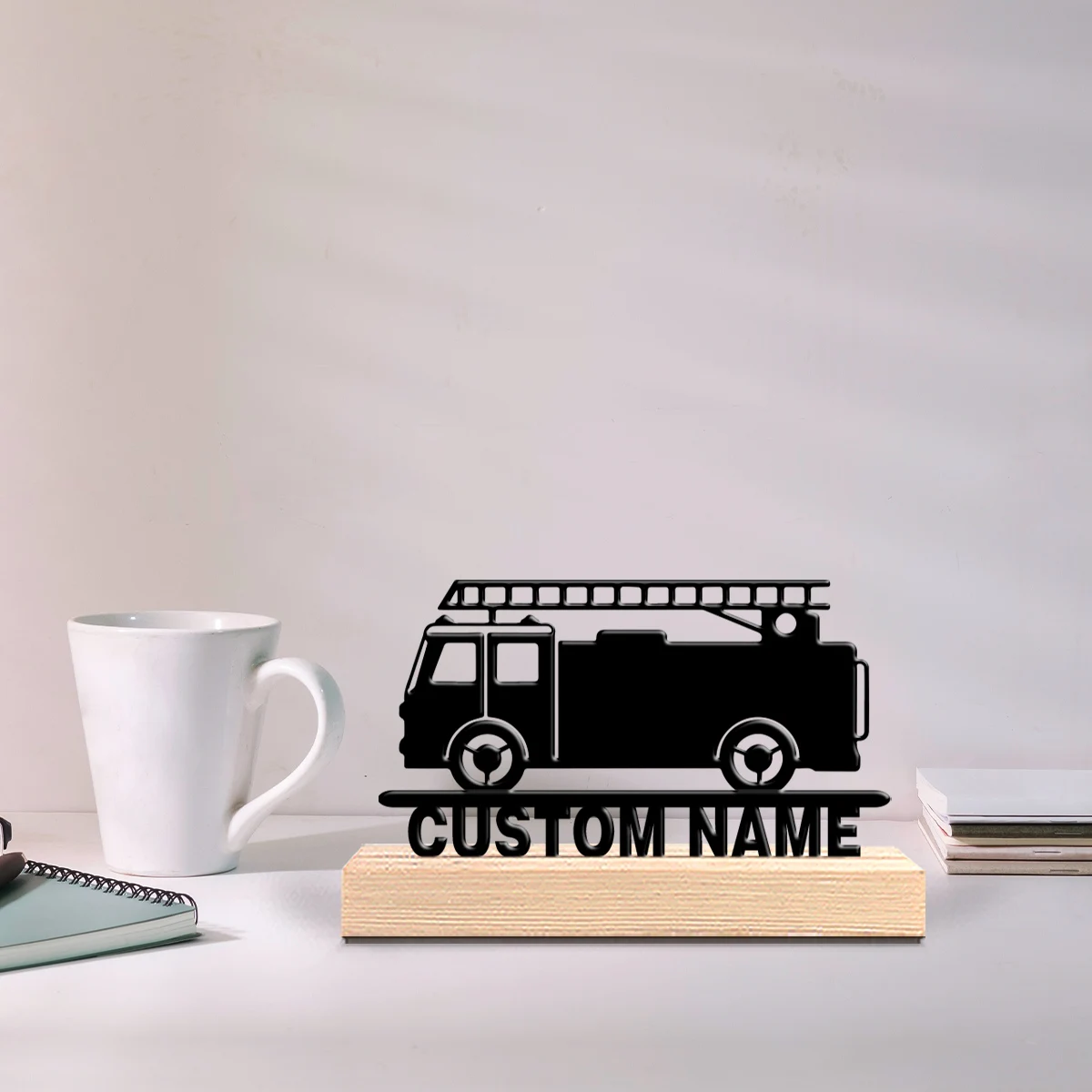 1pc Personalized Custom Fire Engine Metal Statues With Wooden Base Tabletop Decoration for Bedrooms, Weddings, Bohemian Spaces
