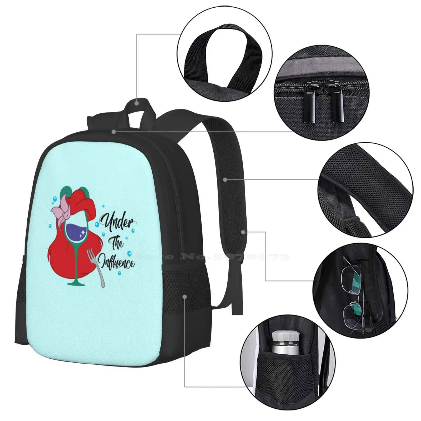 Under The Influence Bag Backpack For Men Women Girls Teenage The Little Mermaid Mermaid Party Ariel Cruise Line Princess Womens