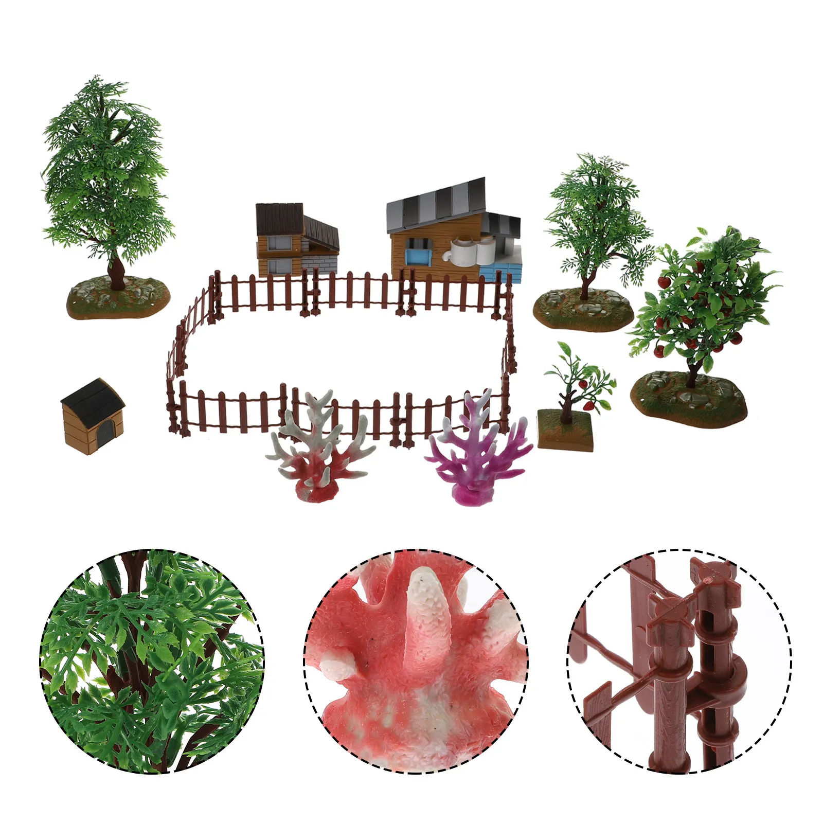 

1 Set Farm Scene Mini House Dog House Tree Fence Simulation DIY Craft Kids Play Decoration Collection Farm Model