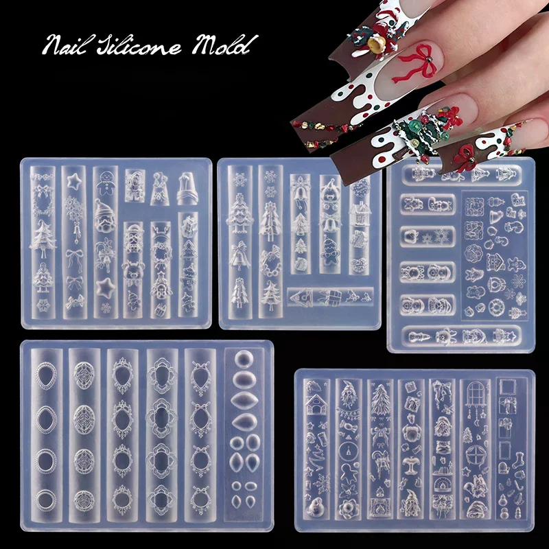 Muñeco de nieve de Navidad, árbol de Navidad, molde 3d para uñas, copos de nieve, muñecos de nieve, decoraciones para uñas, diseño Diy, molde para manicura de silicona, arte de uñas