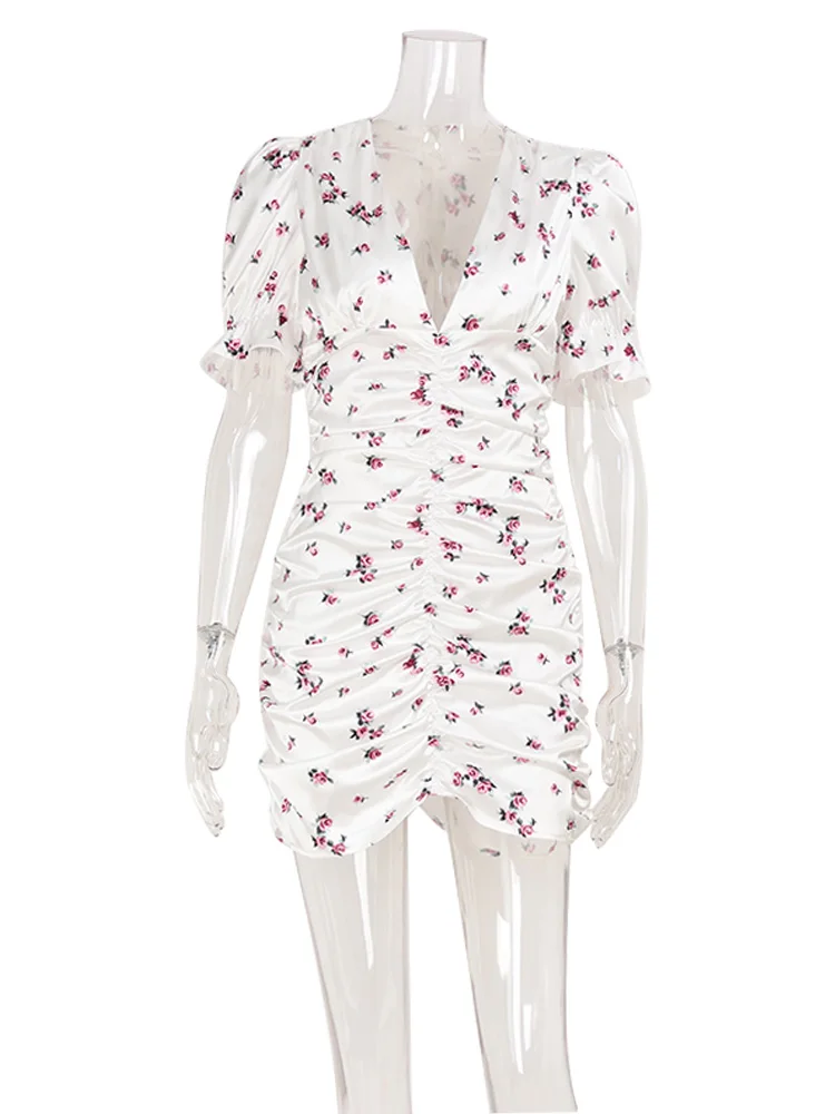 CNYISHEพัฟแขนสั้นVคอพิมพ์สะโพกห่อชุดสตรีเซ็กซี่คลับSheathแฟชั่นหญิงBodycon Vestidos Robes Chic Slim