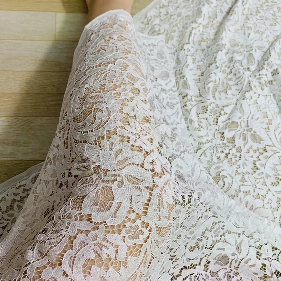 150CM Wide High Quality Allover Florals Off White Eyelash French Lace Fabric 1Piece=1.5x3M 2022