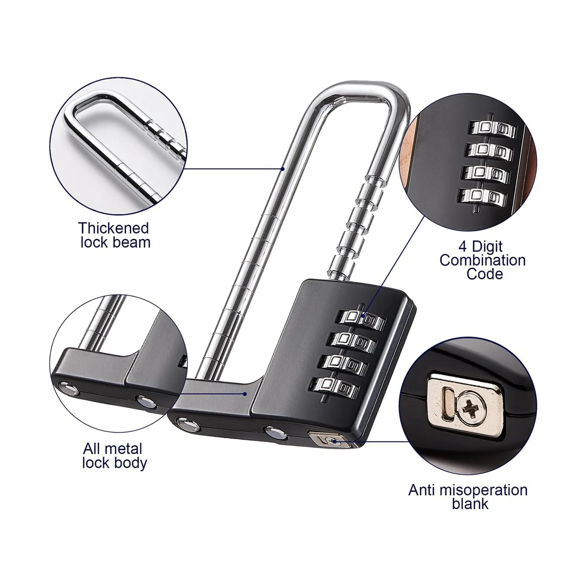 Cabinet Lock,Combination Padlock,Stainless Steel Gym Locker Lock Code Long Adjustable Shackle Lock for School,Gym Black
