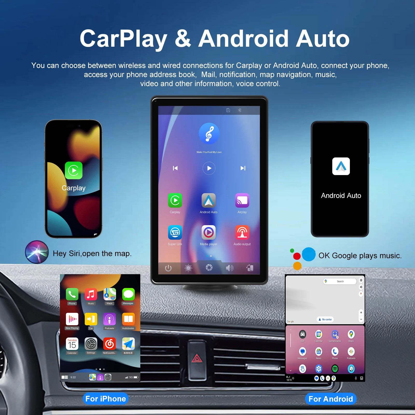 Hikity 8'' IPS Screen Smart Screen Player CarPlay Android Auto Bluetooth FM Transmission AUX Car DVR Dashboard With Video Play