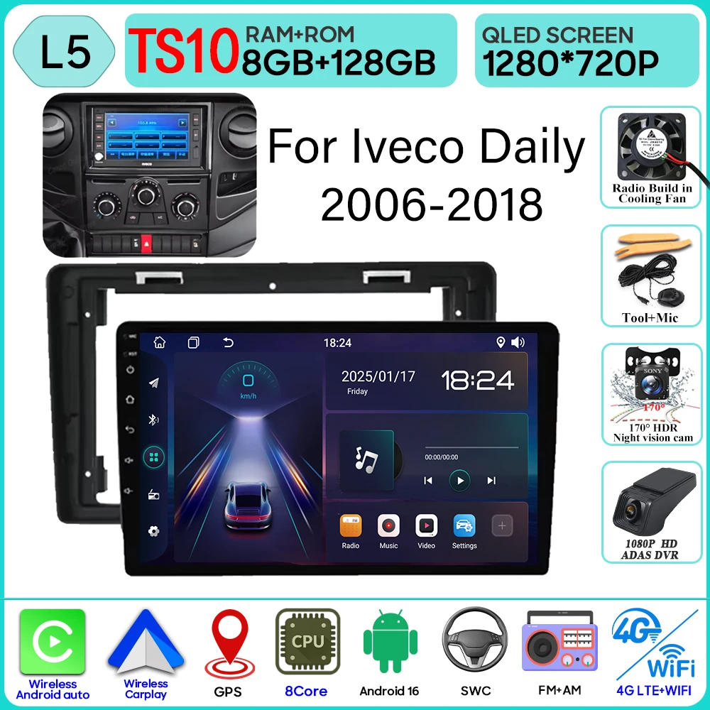 Android 16 Carplay Voor Iveco Daily 2006-2018 Video Autoradio GPS Navigatie Auto Monitor Autoradio Geen 2din Scherm GPS DVD Video