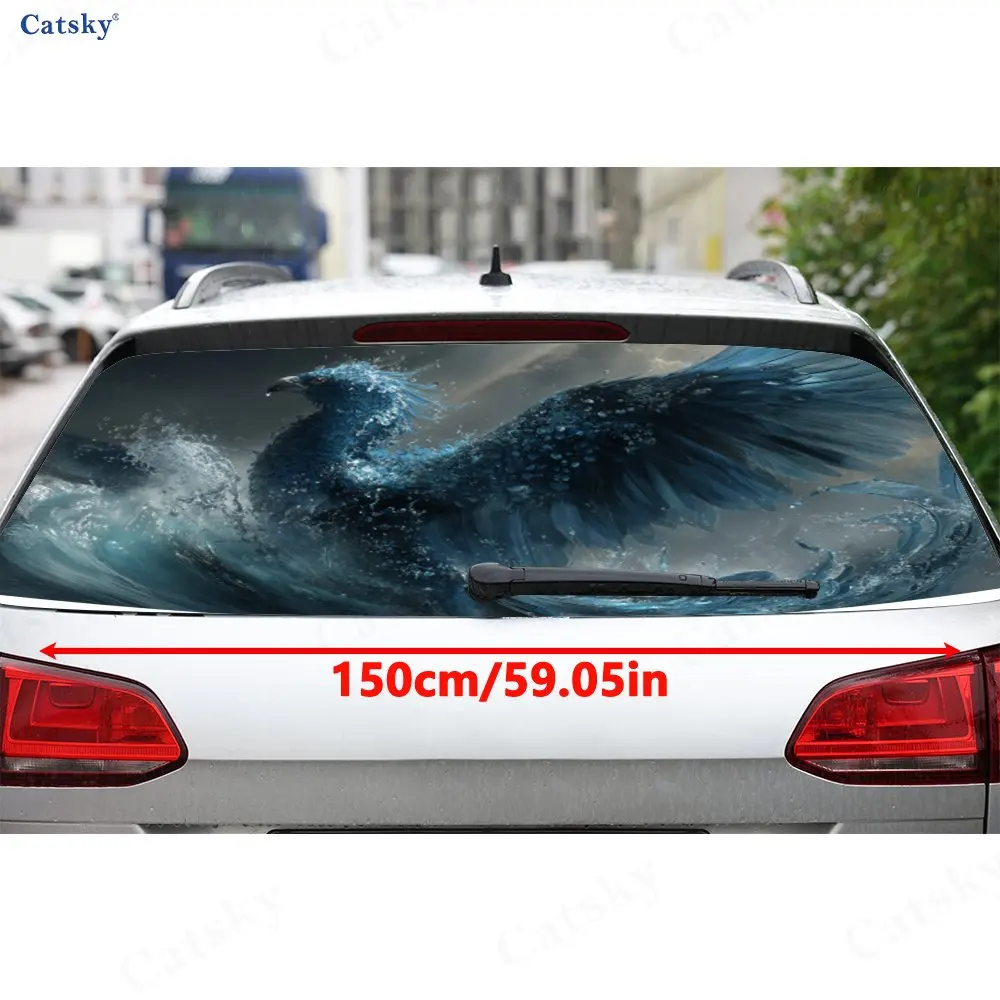 Deep Blue Water Phoenix PVC Perforated Car Vinyl Wraps, Durable Car Rear Windshield Sticker, Waterproof Car Rear Window Decal