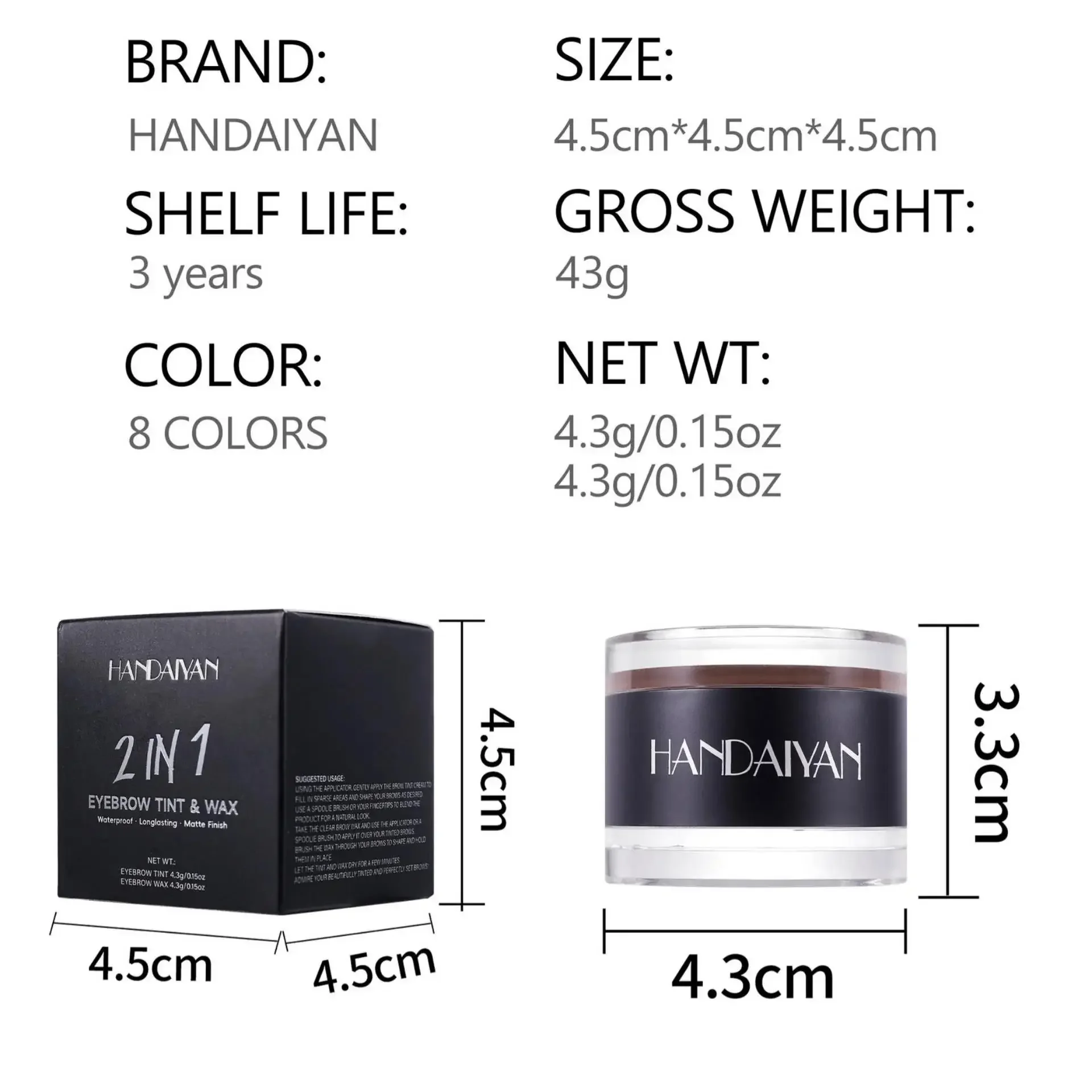 Waterproof 2 in 1 Eyebrow Cream Styling Wax Pomade 3D Natural Look Enhancer Tint Gel With Brushes Cosmetics
